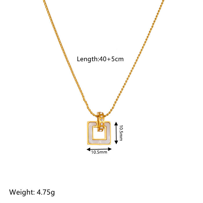 Elegant Square Stainless Steel Plating Inlay Artificial Diamond Shell Pendant Necklace