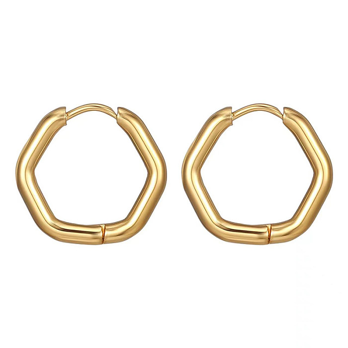 1 paire de boucles d'oreilles créoles plaquées or 18 carats, Style Simple, placage hexagonal en acier inoxydable