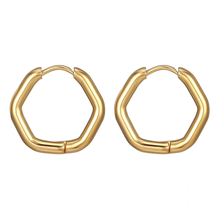 1 par de brincos de argola banhados a ouro 18K de aço inoxidável com revestimento hexagonal de estilo simples