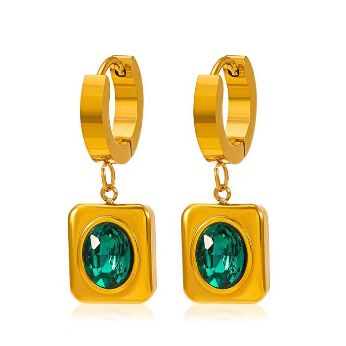 1 Pair Simple Style Square Plating Inlay Stainless Steel Zircon 18K Gold Plated Drop Earrings