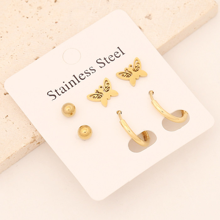 1 Set Commute Star Heart Shape Plating Stainless Steel  Gold Plated Earrings Ear Studs