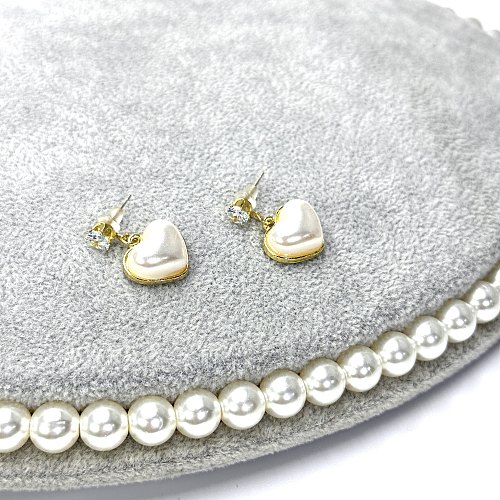 1 paire de boucles d'oreilles élégantes et mignonnes en forme de cœur, incrustation de perles artificielles en acier inoxydable, strass