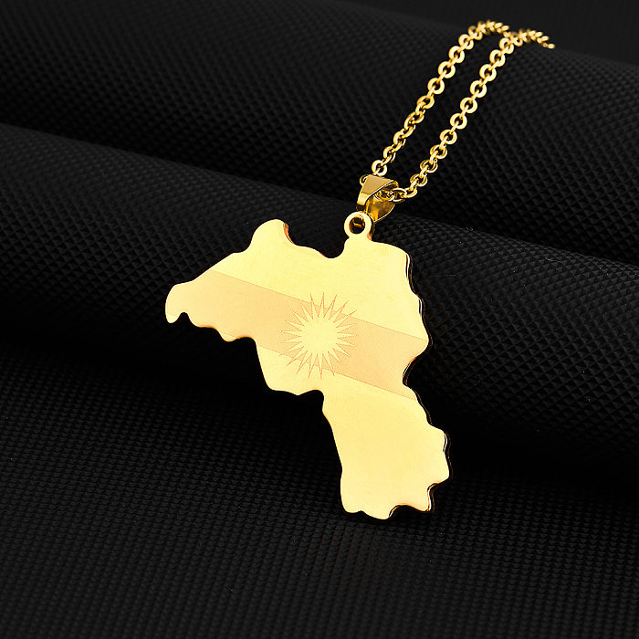Estilo étnico Estilo moderno Mapa Letra Chapado en acero inoxidable Collar con colgante chapado en oro de 18 quilates Collar largo