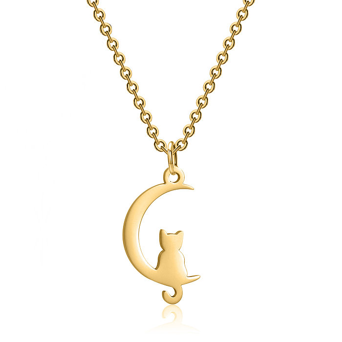Cute Animal Moon Stainless Steel  Stainless Steel Plating Pendant Necklace