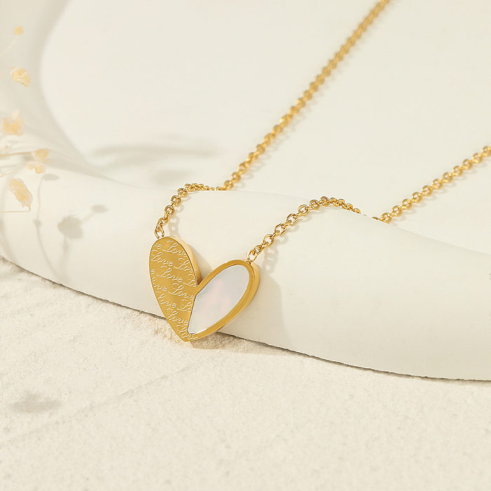 Retro Heart Shape Stainless Steel  Inlay Shell Necklace 1 Piece