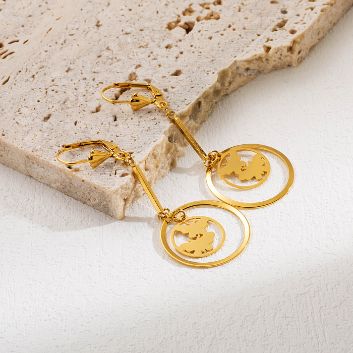 European And American Style Long Queen Style Elegant Earrings Stainless Steel  Gold-Plated Earrings Word Holder Pendant Earrings