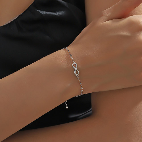Wholesale Simple Style Number Stainless Steel Plating Inlay Silver Plated Zircon Bracelets
