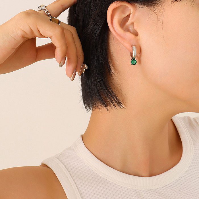 Boucles d'oreilles géométriques brillantes en Zircon coloré à la mode, en acier inoxydable