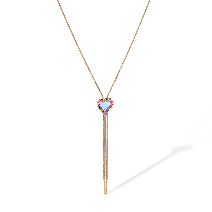 Basic Simple Style Classic Style Geometric Heart Shape Stainless Steel Plating Inlay Zircon 18K Gold Plated Pendant Necklace