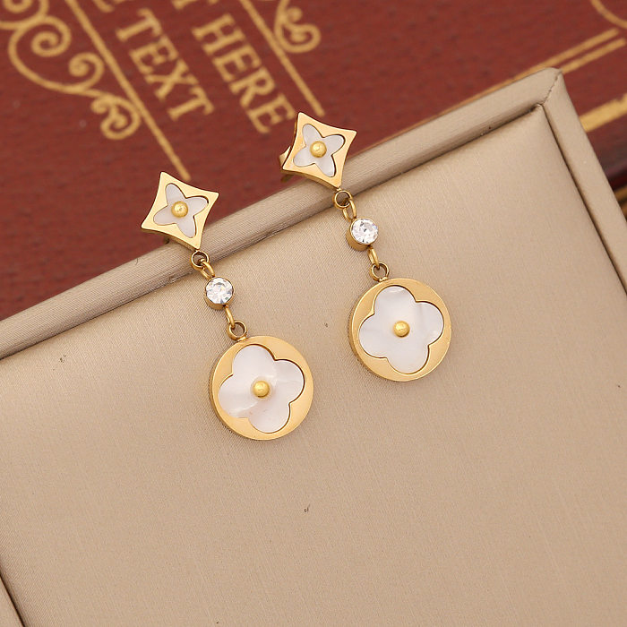 Elegant Simple Style Flower Stainless Steel  Plating Hollow Out Inlay Shell Zircon Pendant Necklace