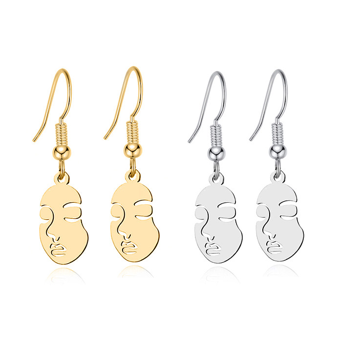 Hip-Hop Human Face Stainless Steel  Hollow Out Drop Earrings 1 Pair