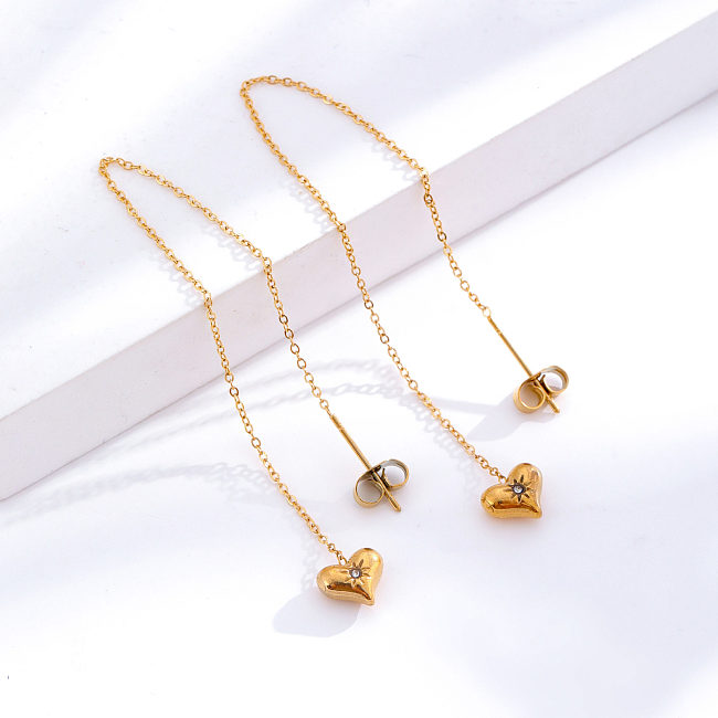 1 Pair Sweet Heart Shape Plating Inlay Stainless Steel Zircon 24K Gold Plated Ear Line