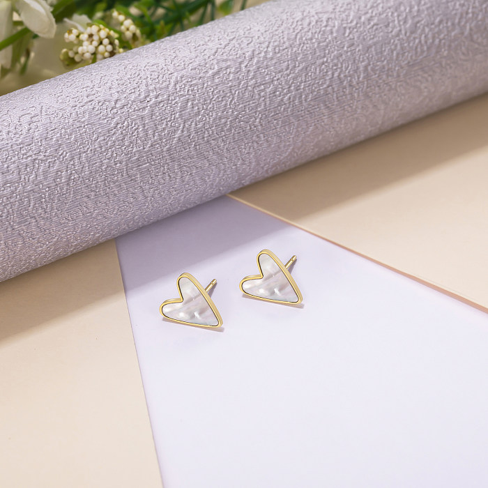 1 Pair Simple Style Heart Shape Plating Inlay Stainless Steel  Shell Gold Plated Ear Studs