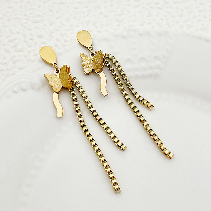 1 Pair Sweet Butterfly Plating Stainless Steel  Gold Plated Drop Earrings
