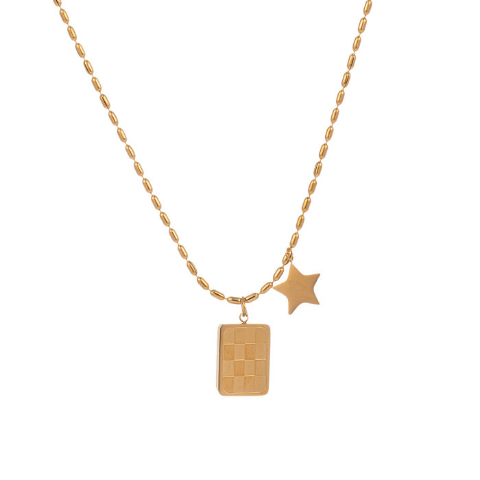 Casual Simple Style Star Lattice Rectangle Stainless Steel Plating 18K Gold Plated Pendant Necklace