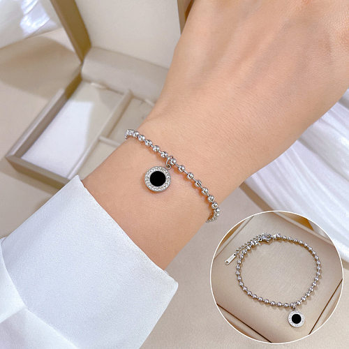 Streetwear Round Titanium Steel Water Ripples Inlay Agate Bracelets