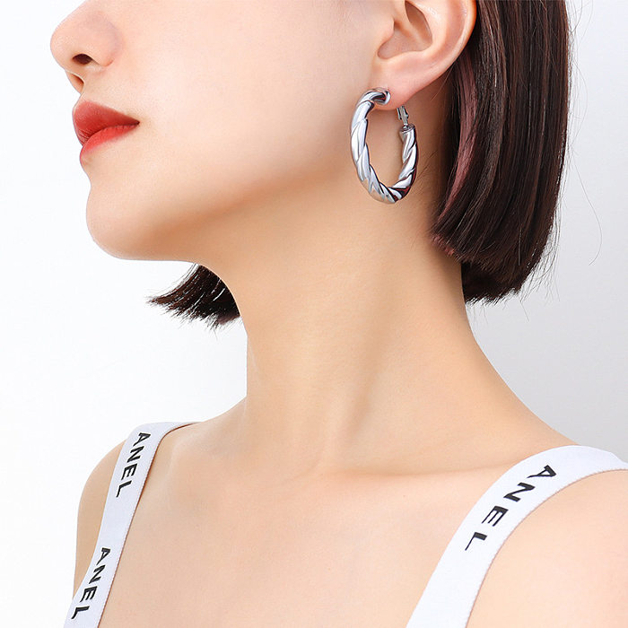 Boucles d'oreilles creuses sculptées à la mode, plaquées en acier inoxydable, or véritable 18 carats, pour femmes