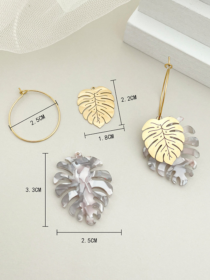 1 paire de boucles d'oreilles pendantes en acier inoxydable plaqué or, feuilles de vacances