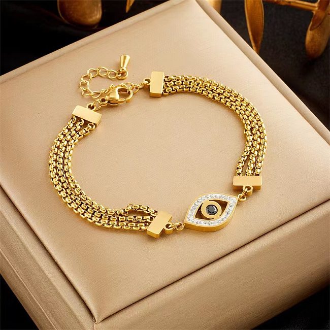 Simple Style Eye Titanium Steel Plating Inlay Rhinestones 18K Gold Plated Bracelets