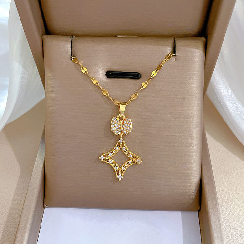 Fashion Square Stainless Steel Copper Plating Inlay Zircon Pendant Necklace