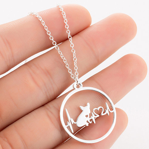 Simple Style Dog Electrocardiogram Stainless Steel  Stainless Steel Plating Hollow Out Pendant Necklace 1 Piece