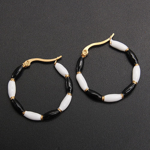 1 Pair IG Style Casual Round Enamel Stainless Steel  Gold Plated Earrings