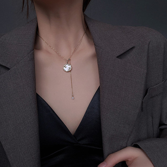 Stainless Steel Inlaid Zircon Pendant Korean Simple Pearl Necklace