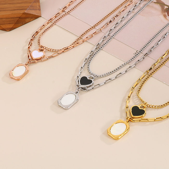 Sweet Heart Shape Stainless Steel  Patchwork Layered Necklaces