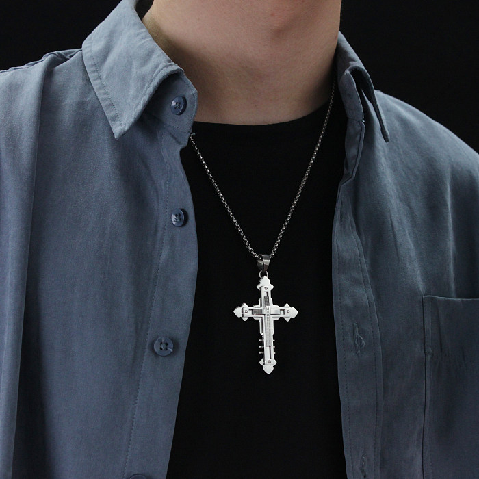 Collier pendentif en acier inoxydable, Style Vintage Hip-Hop, Style Simple, croix en acier inoxydable