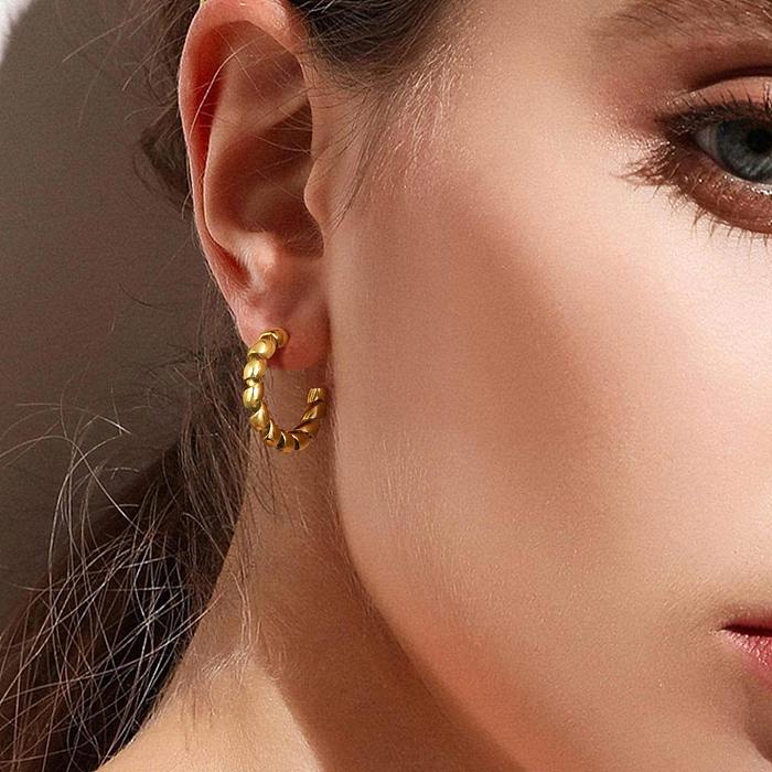 1 Pair Simple Style C Shape Stainless Steel  Gold Plated Earrings