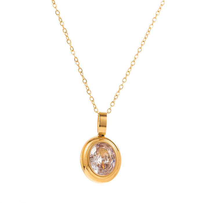 Fashion Geometric Stainless Steel  Enamel Gold Plated Rhinestones Pendant Necklace 1 Piece