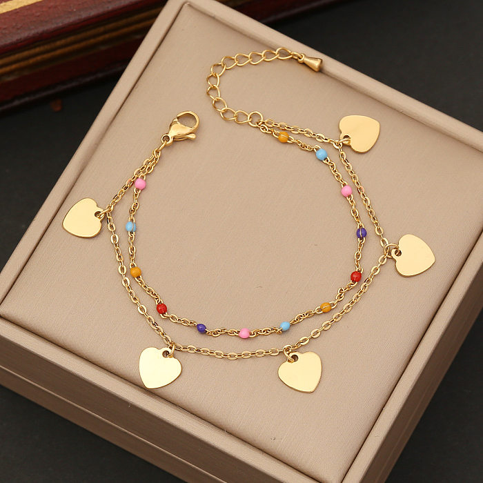 Bracelets en émail en acier inoxydable en forme de cœur à la mode