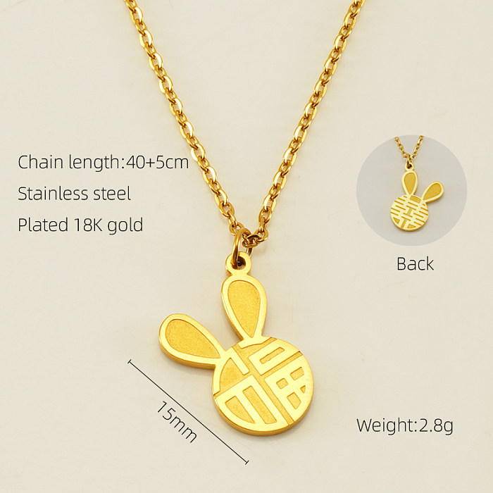 Cute Modern Style Rabbit Word Stainless Steel  Plating Inlay Rhinestones 18K Gold Plated Pendant Necklace