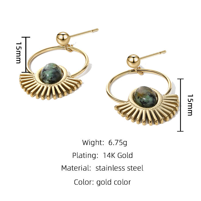 1 Pair IG Style French Style Commute Sector Plating Inlay Stainless Steel  Stainless Steel Natural Stone 14K Gold Plated Drop Earrings