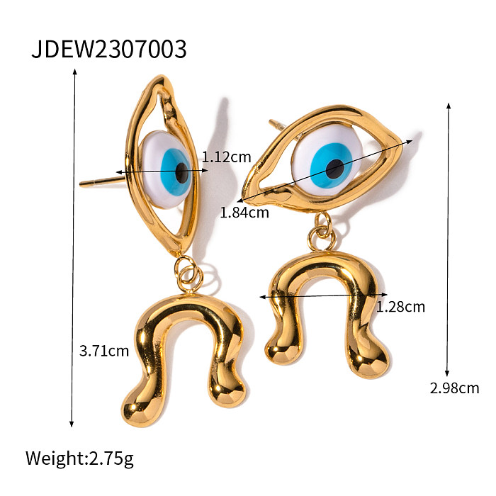 1 Paar schlichte, asymmetrische, emaillierte, 18 Karat vergoldete Ohrhänger im Commute Devil's Eye-Stil aus Edelstahl