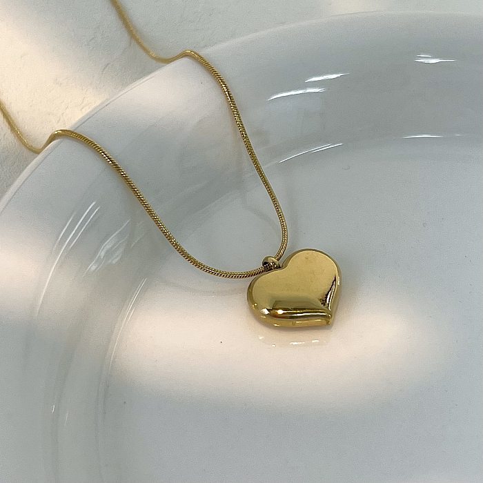 Collier en forme de cœur pour femme, 1 pièce, fleur, placage en acier inoxydable, incrustation de pierres précieuses artificielles