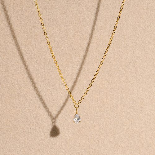 Fashion Water Droplets Stainless Steel  Inlay Zircon Pendant Necklace 1 Piece