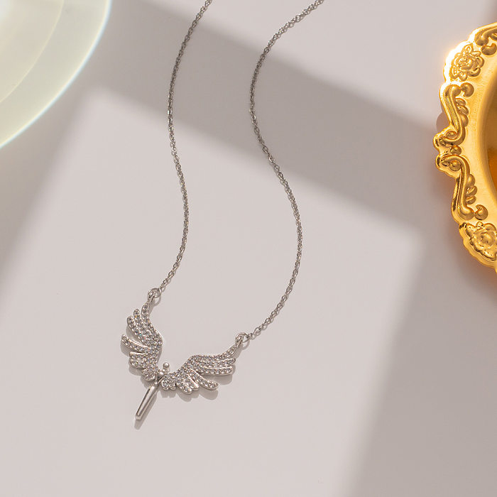 Elegante Engel-Halskette mit Anhänger aus Edelstahl mit Strasssteinen