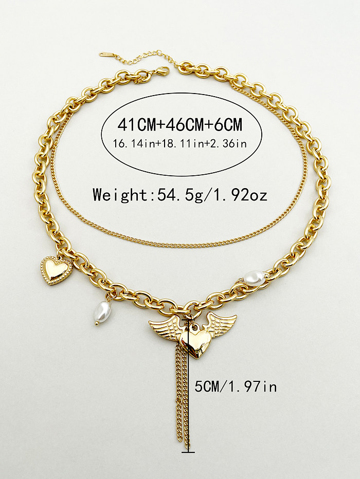 Casual Hip-Hop Streetwear Heart Shape Wings Stainless Steel  Layered Plating Gold Plated Layered Necklaces