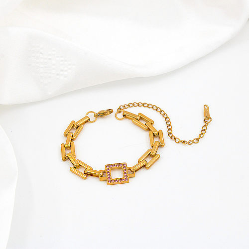 Wholesale Simple Style Solid Color Stainless Steel Plating Inlay 18K Gold Plated Zircon Bracelets