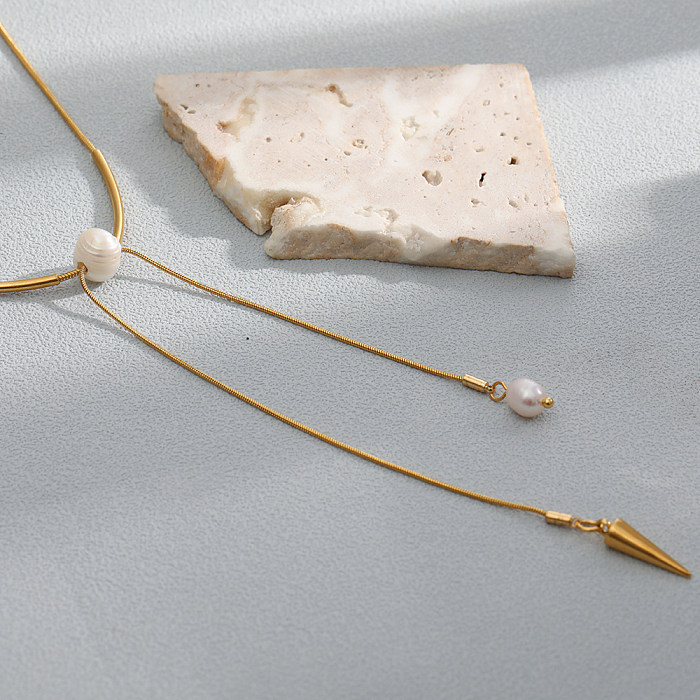 Modische, einfarbige Halskette mit Perlenanhänger aus Edelstahl, 1 Stück