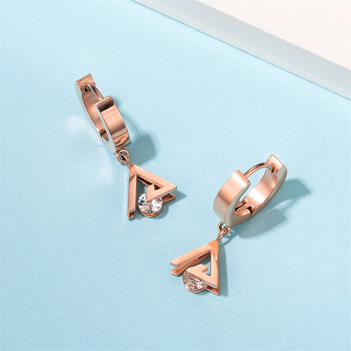 1 paire de boucles d'oreilles pendantes en acier inoxydable, Style Simple et décontracté, Triangle, losange plaqué, acier inoxydable, Zircon, plaqué or Rose