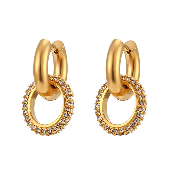 Fashion Geometric Round Stainless Steel  Earrings Splicing Zircon Stainless Steel  Earrings
