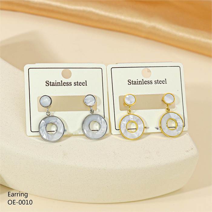1 Pair Vintage Style Classic Style Roman Numeral Plating Inlay Stainless Steel  Rhinestones Shell Rose Gold Plated Silver Plated Drop Earrings