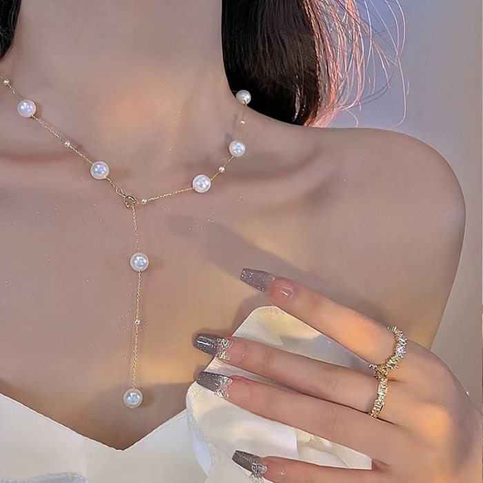Süße runde Halskette mit Anhänger aus Edelstahl mit Quaste und Perlenbeschichtung, 1 Stück