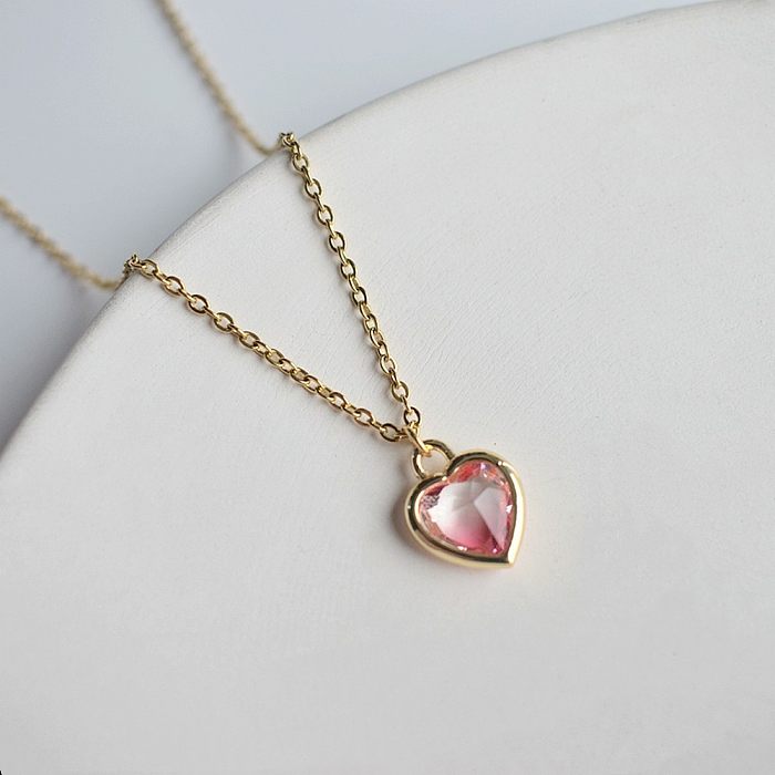 Simple Style Heart Shape Stainless Steel  Inlay Rhinestones Pendant Necklace