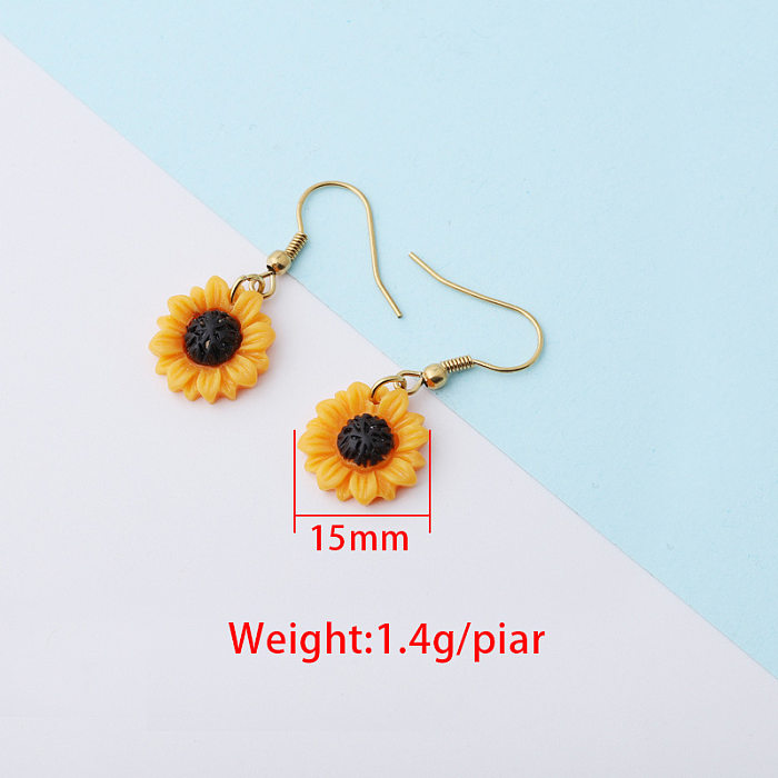 1 Pair Elegant Sunflower Plating Stainless Steel  Gold Plated Drop Earrings