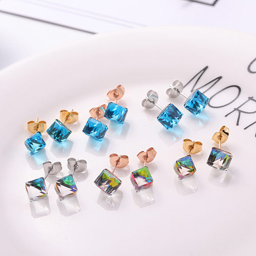 1 Pair Fashion Square Stainless Steel Plating Inlay Zircon Ear Studs