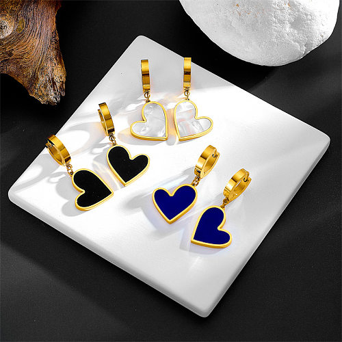 Boucles d'oreilles pendantes en forme de cœur, Style Simple, en acier inoxydable, incrustation de coquille, 1 paire