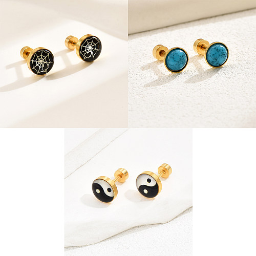 1 Pair Simple Style Cool Style Gossip Round Spider Web Stainless Steel  Inlay Artificial Gemstones Ear Studs